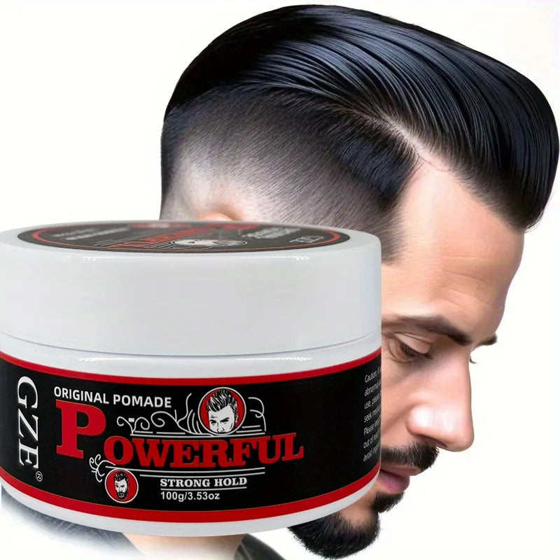 GZE Men's Pomade: Long-Lasting Hold & Shine, Frizz Control, Moisturizing Hair Gel. Natural Look Styling Wax for Dates & Work Qme