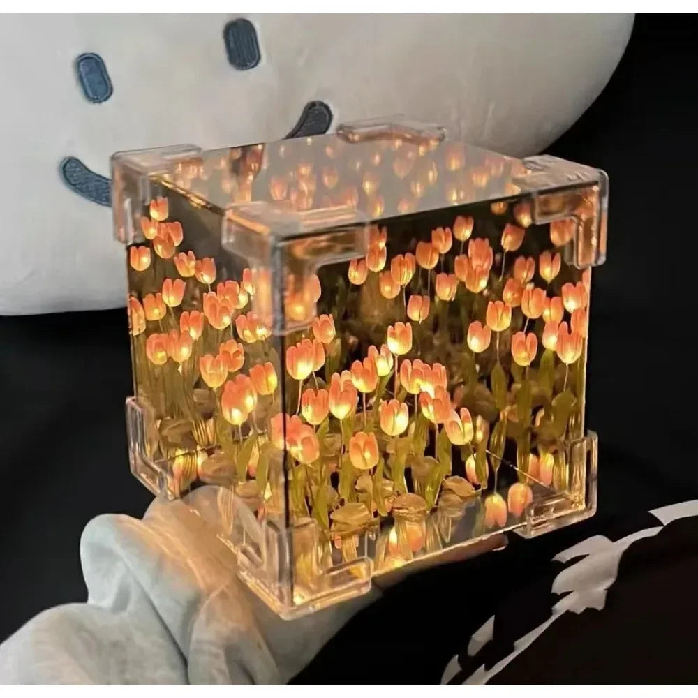 Creative Diy Tulip Flower Sea Cube Three-dimensional Small Night Lamp Qme