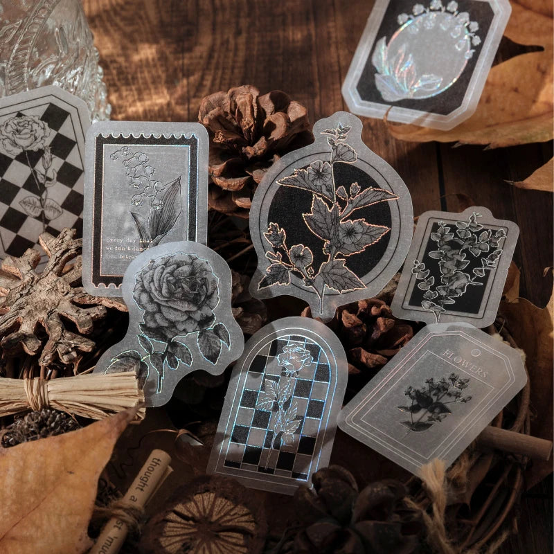 30pcs/pack Vintage Silvery Stickers for Junk Journal DIY Scrapbooking Collage Album Creative Stationery Craft Sticker Qme