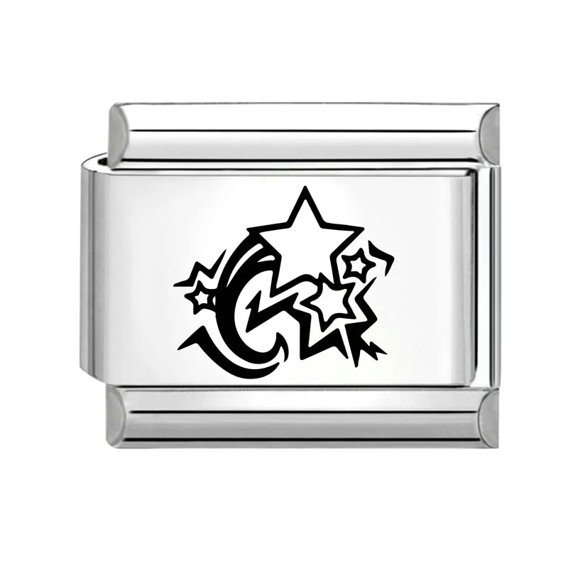 2026 Design Planet Stars Heart Planet Laser Engraving Italian Charm Links Stainless Steel Fit 9mm Bracelet Jewelry DIY Making Qme Style 20