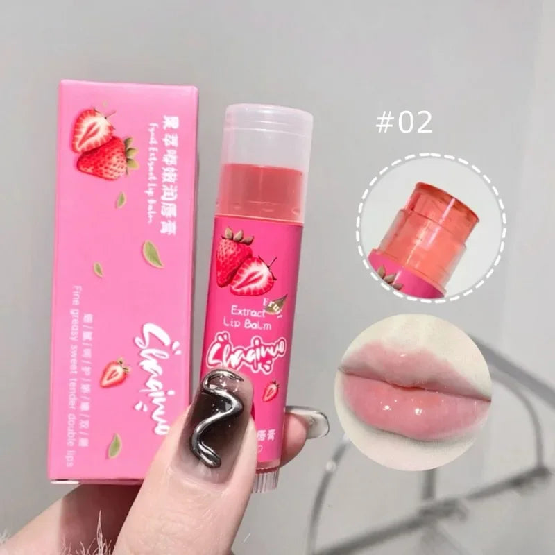 Set of 3Pcs Fruit Extract Lip Balm Jelly Moisturizing Hydrating Lipsticks Watery Gloss Fade LipLines Lip Care Tinted Lip Pomade Qme 02