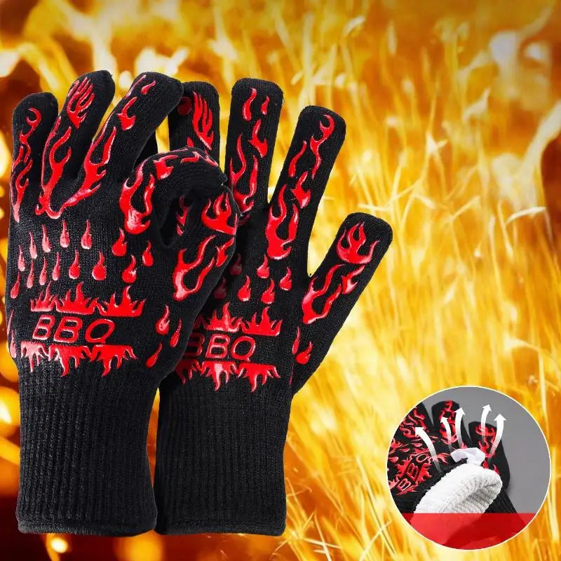 1/2Pcs Non Slip Silicone Oven Gloves BBQ Gloves Fireproof Heat Resistant Cut Resistant Mitts Kitchen Gloves For Barbecue Cooking Qme