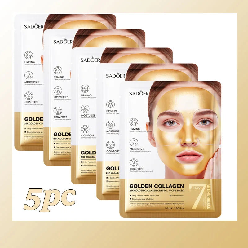 Gold Collagen Crystal Collagen Face Mask Firming Hydrating Moisturizing Face Mask Shrink Pores Beauty Patches Skin Care Qme 5pc