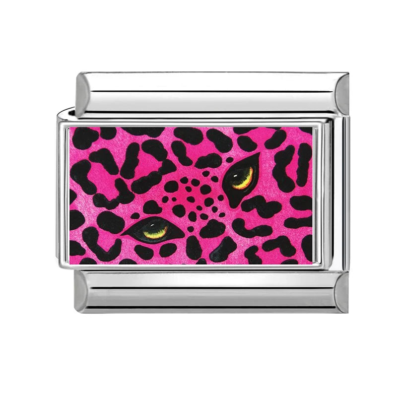 Fashion Pink Love Heart Leopard Print Butterfly Italian Charm Links
