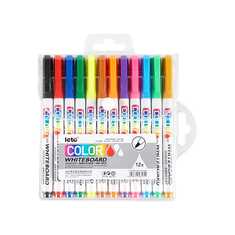 12/24Colors Dry Erase Markers Whiteboard Marker Pen Office School White Board Stationery Fine Tip Colored Pens Qme 12 color