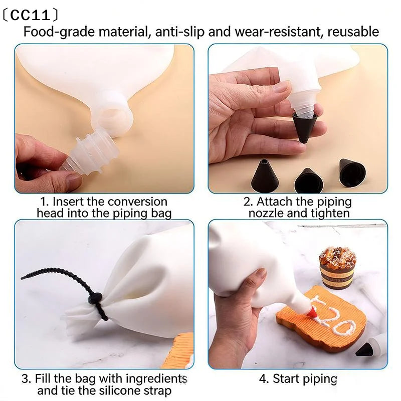 4-Head Piping Tip Silicone Chocolate Butter Pen Bags Bottles Writing Qme
