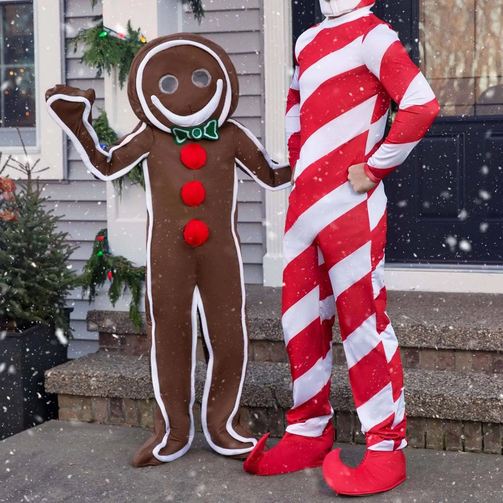 Gingerbread Man Costume for Adults Christmas Cookie Costume Festive Xmas Outfit Onesie Holiday Party Jumpsuit Qme