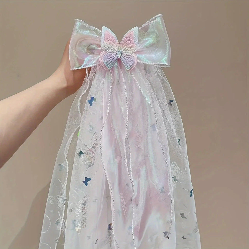 [Butterfly Hair Clip] Angel-Inspired Iridescent Butterfly Hair Clip with Delicate Veil - Elegant Accessory for Women Qme 1pc
