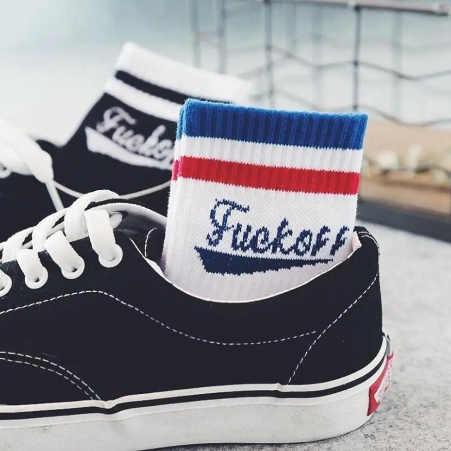 Fashion Cotton Skateboard Socks Letter Print Casual Sports Hosiery Qme