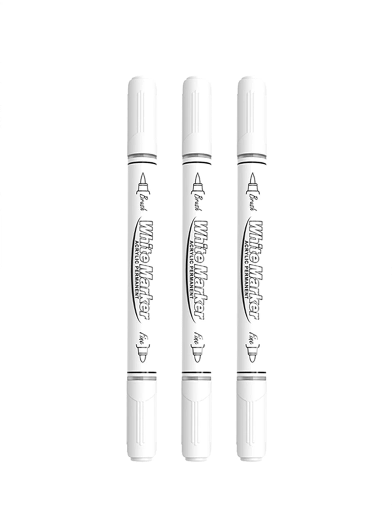 2-6Pcs Black/White Large Capacity Dual Tip Permanent Acrylic Paint Pen for Art Supplies, Fabric Paint, Markers for DIY Art Qme 3white