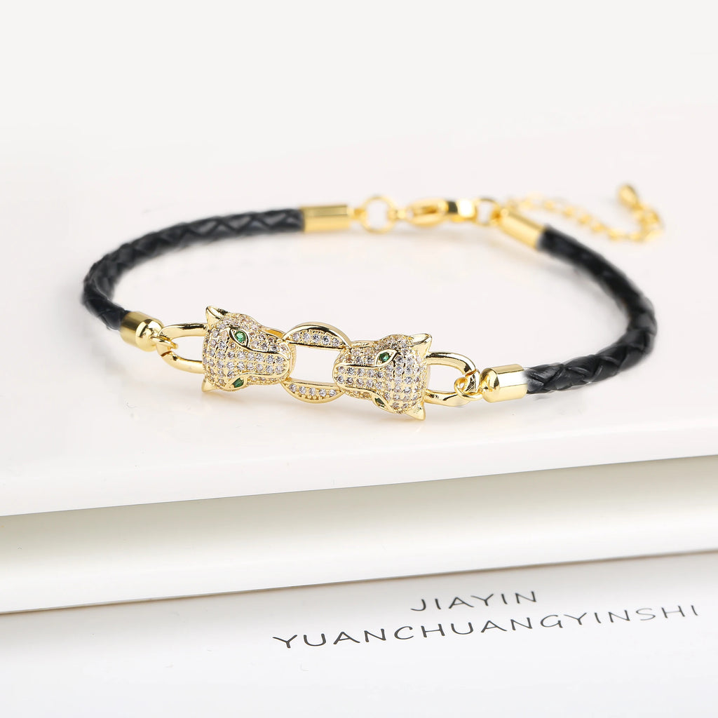 New 6 Colors Fashion Cute Animal Bear Zirconia Leather Rope Braided Adjustable Bracelet Classic for Man Woman Party Jewelry Gift Qme H