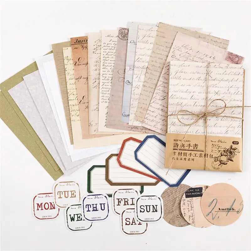 30 pcs/lot Vintage Background paper Diy Scrapbooking material paper Decorative Labels junk journal Stationery supplies Qme