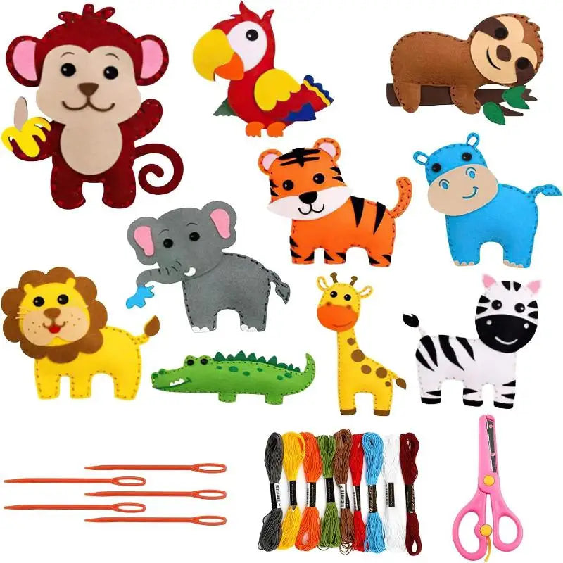 Woodland Animals Craft Kit Forest Creatures DIY Sewing Felt Plush Animals For Kids Beginners Educational Sewing Set Girl Art Toy Qme A
