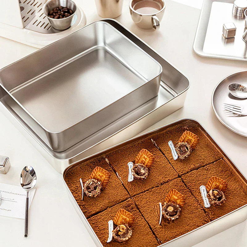 Stainless Steel Tiramisu Mold Cake Tray Shaping Container Lid Qme