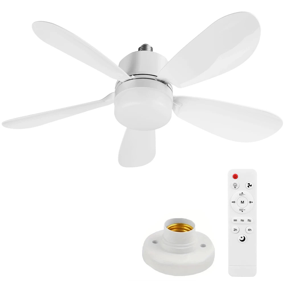 Silent Ceiling Fan with LED Lantern Remote Control Universal Dimming Fan E26/E27 Base Detachable Five Leaf Fan for Home Outdoor Qme 40W E26 E27 Set