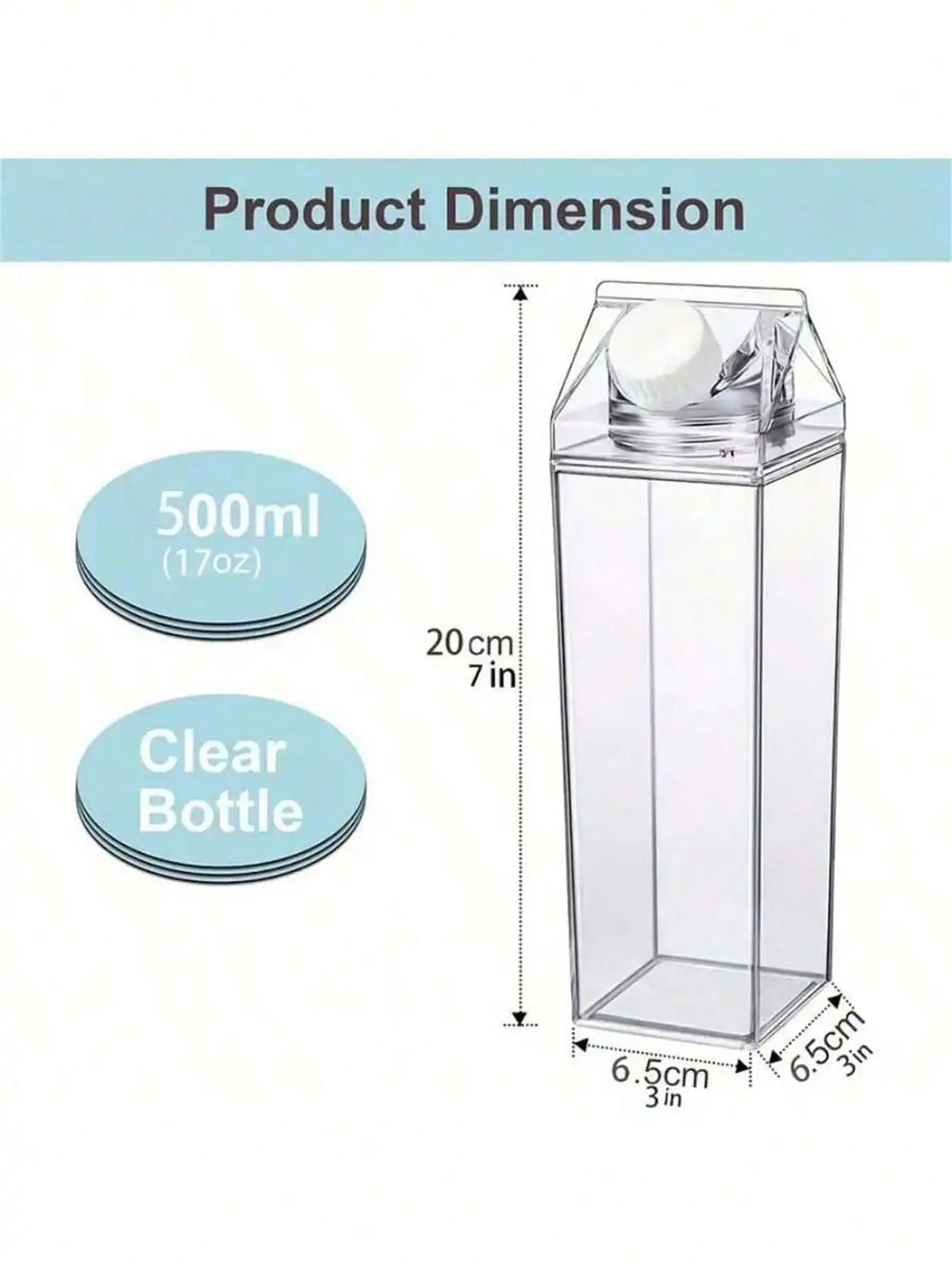 Large Capacity Milk Box Shaped Water Bottle Transparent Square Qme 500ml 500-1000ml