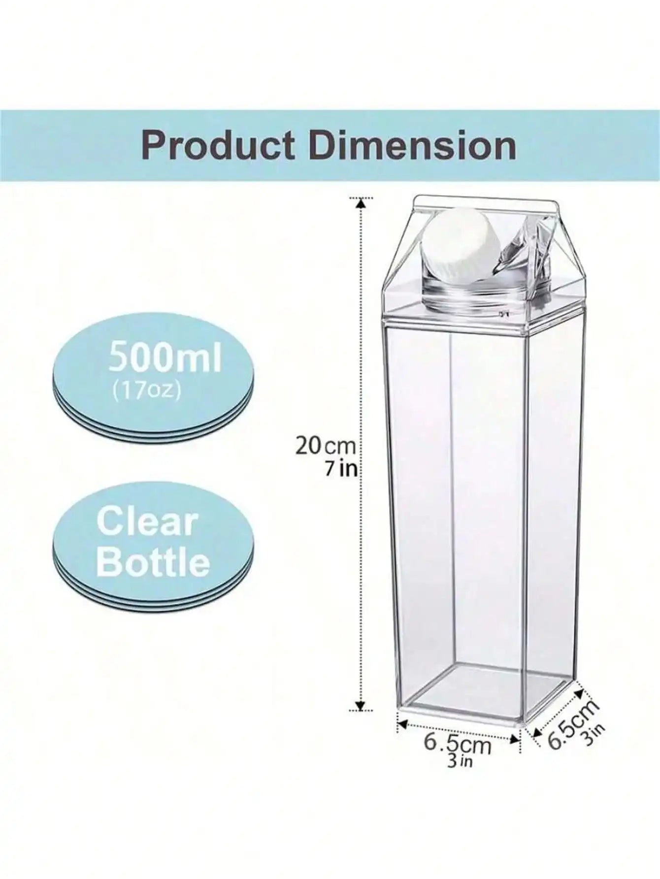 Large Capacity Milk Box Shaped Water Bottle Transparent Square Qme 500ml 500-1000ml