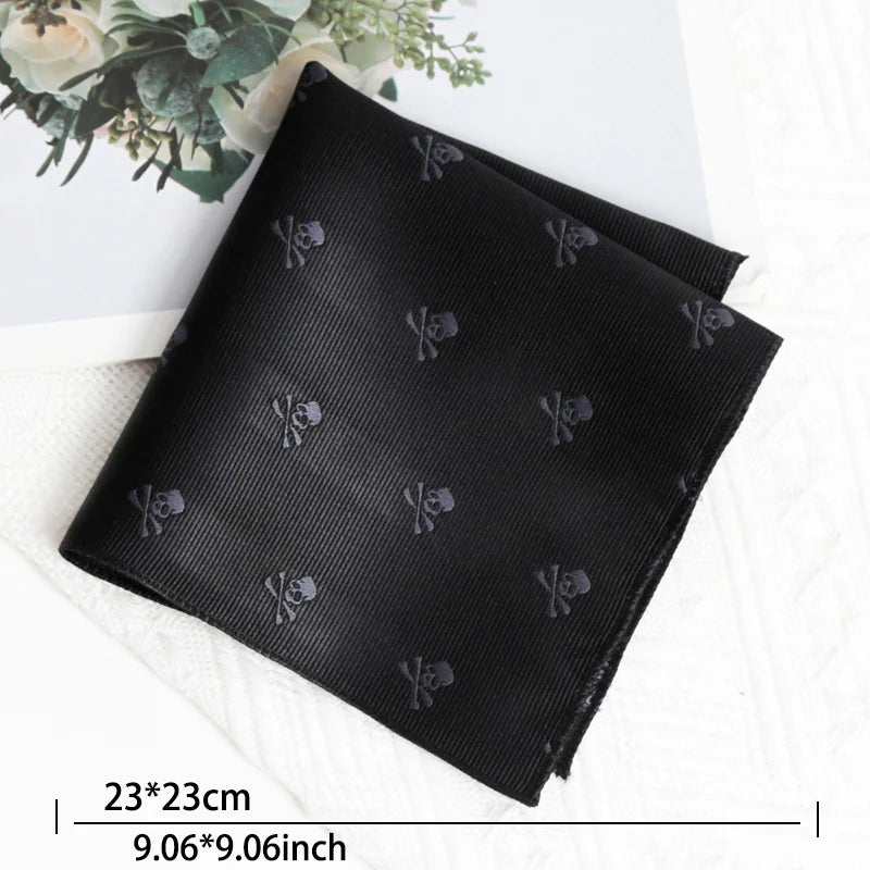 Black Slim Skull Ties Men Women Necktie Pocket Square Cufflinks Qme B