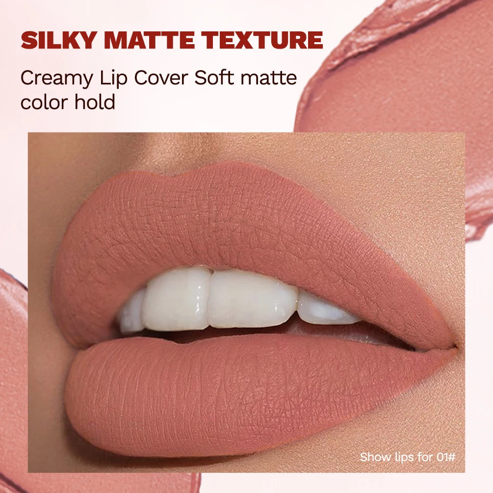 QIBESTNatural Velvet Matte Lipstick Long-lasting 10 Color Lip Stain Lightweight Moisturizing Lip Balm Women Makeup New Lip Tint Qme