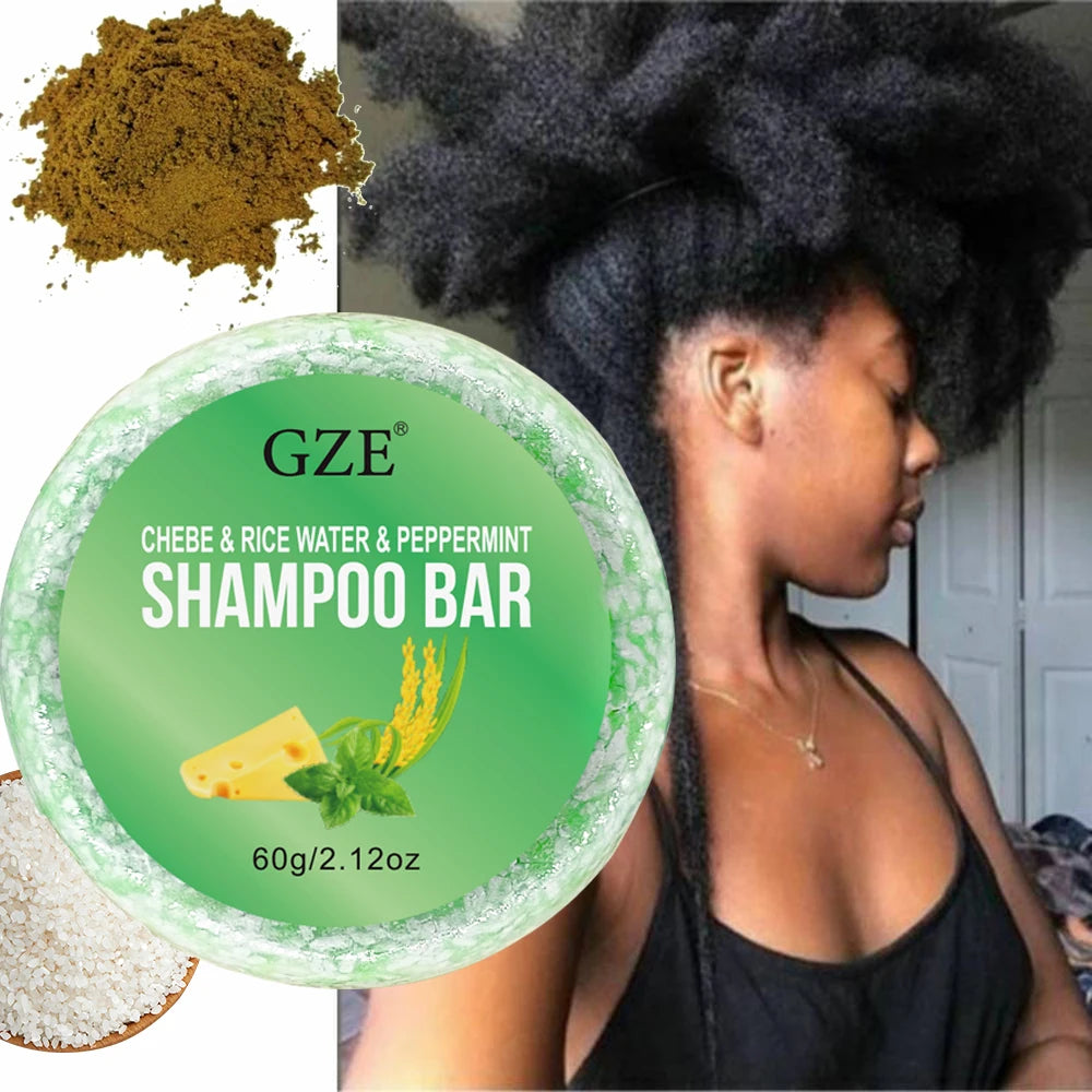GZE Chebe & Rice Water & PEPPERMINT Shampoo Bar Soap for Hair Thickens & Strengthens - Helps Dry Curly & 4c Hair Moisturizing Qme