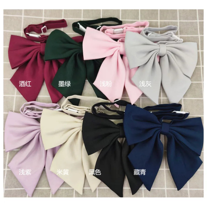 Students Solid Bowtie Thick Bow Tie Women Uniform Collar Butterfly Qme