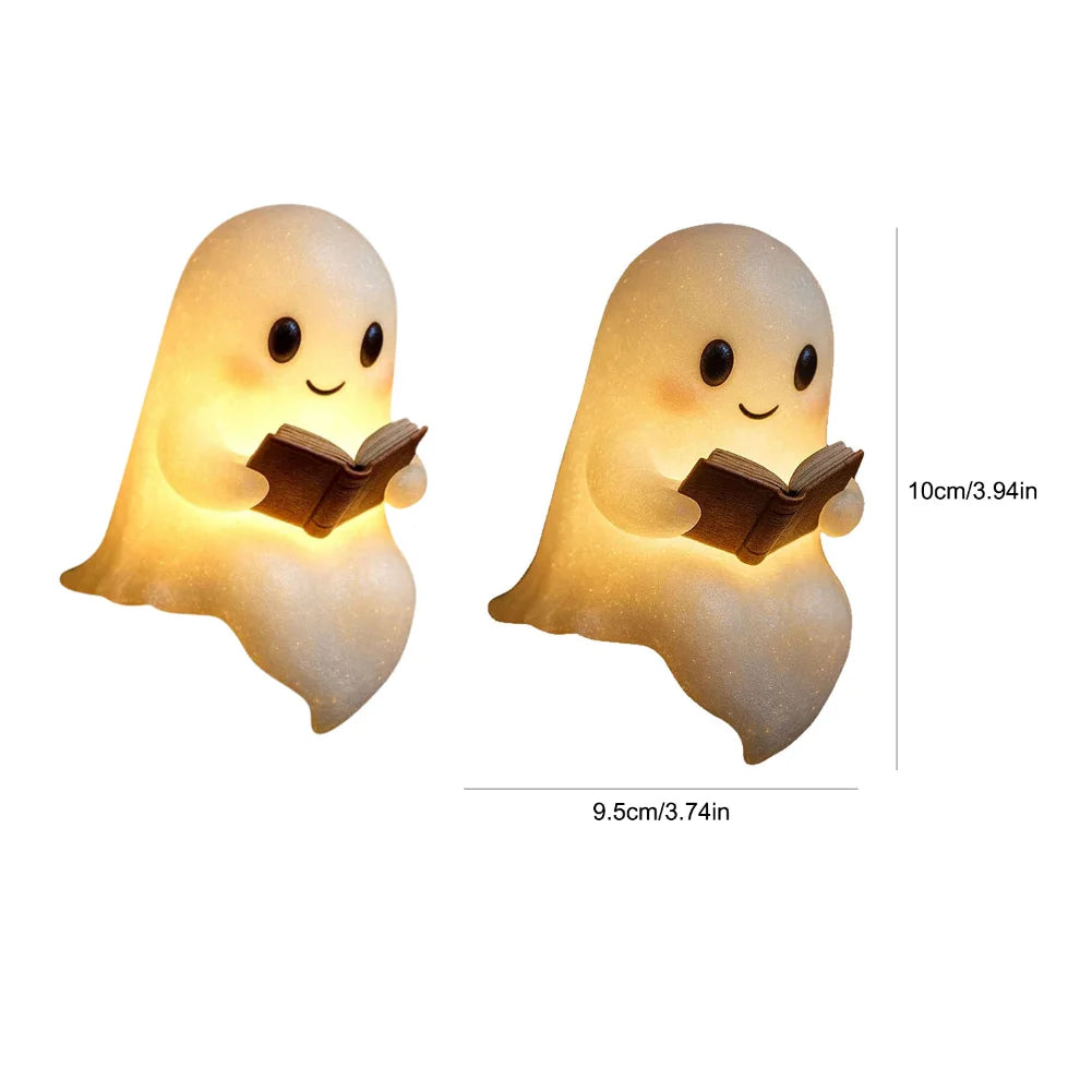 1/2PC LED Ghost Reading Book Lamp Cute Halloween Ghost Night Light Ghost Soft Reading Night Light for Bedroom Study Room Readers Qme 2Pcs small
