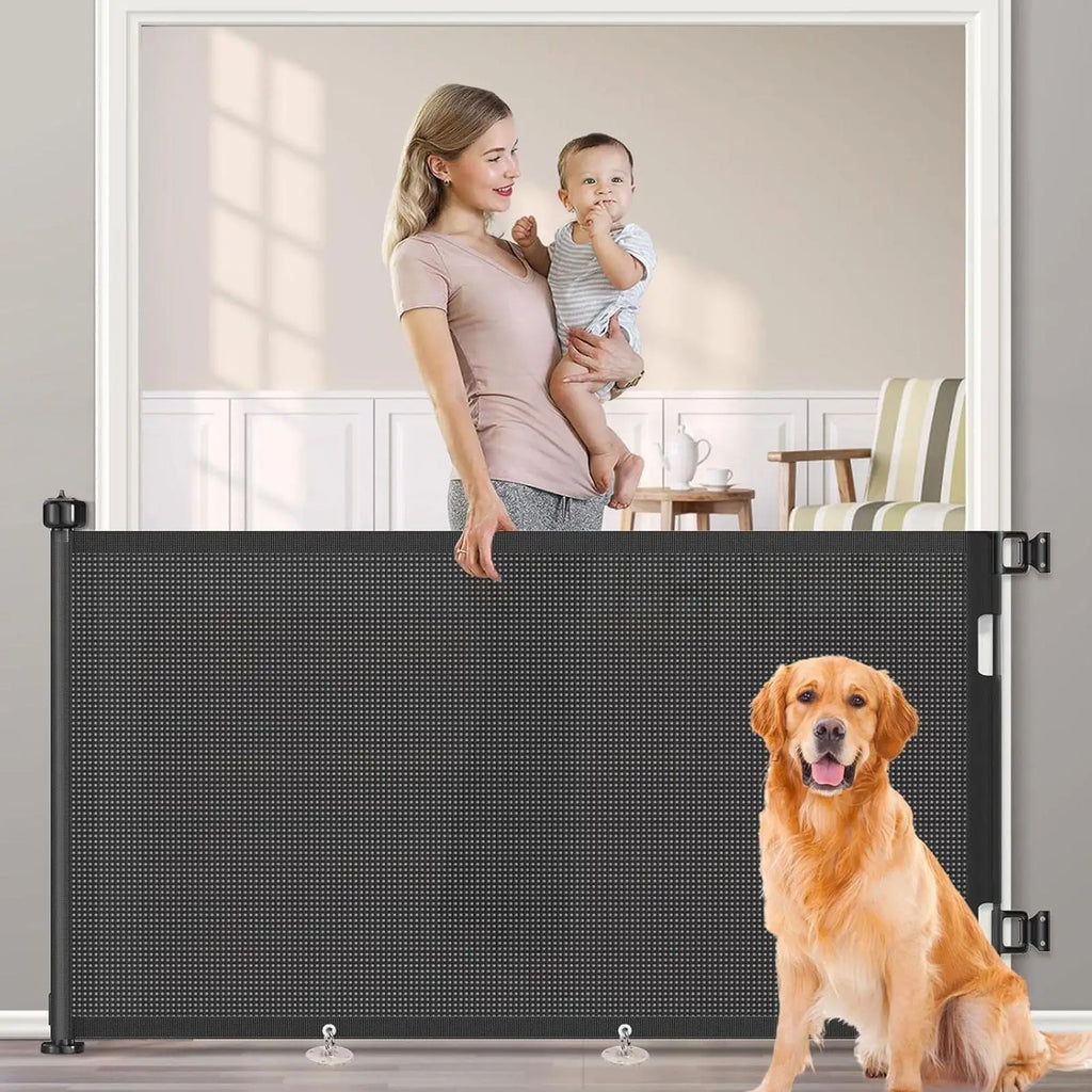 Retractable Pet Gate Retractable Mesh Gate No-Drill Childproof Net Fence Cat Baffle for Indoor Staircase Patio Fireplace Deck Qme