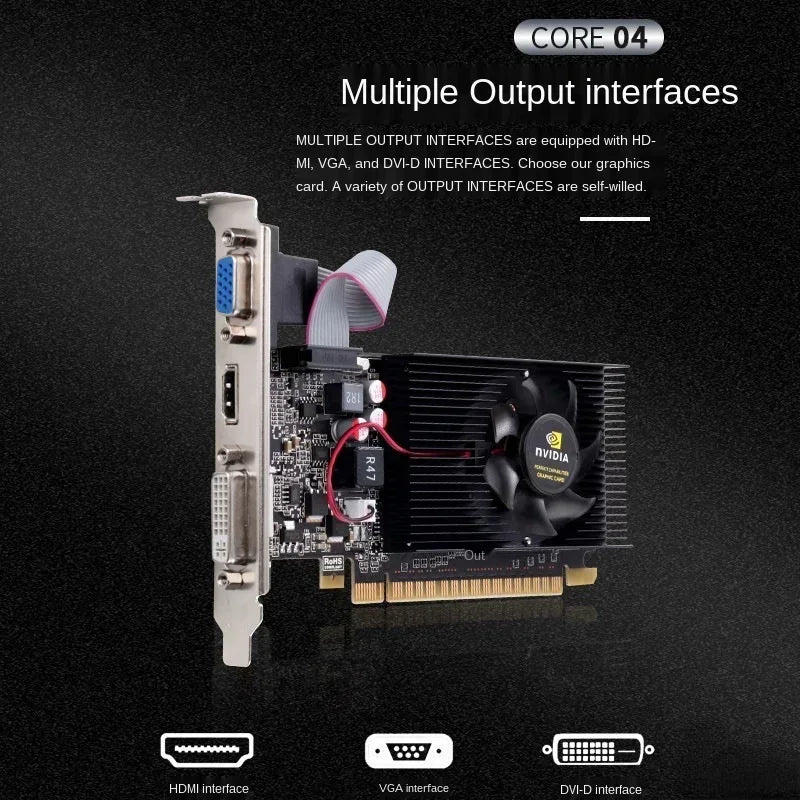 GT210 DDR2 1G Dual-screen Office High Definition Graphics Half-height Knife Card Discrete Graphics for Large and Small Chassis Qme