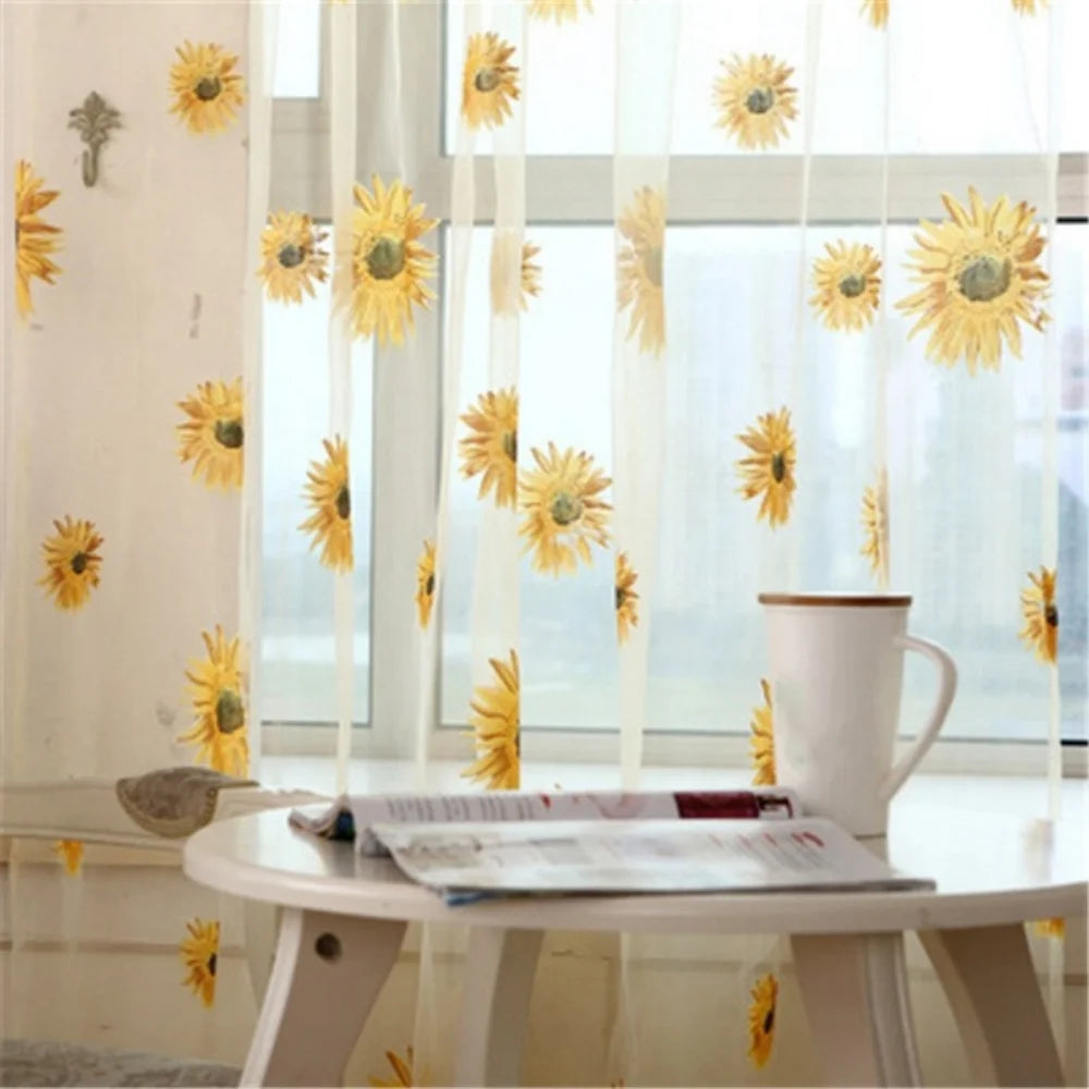 Sunflower Window Panels Drapes Curtains Sheer Voile Tulle Home Room Qme