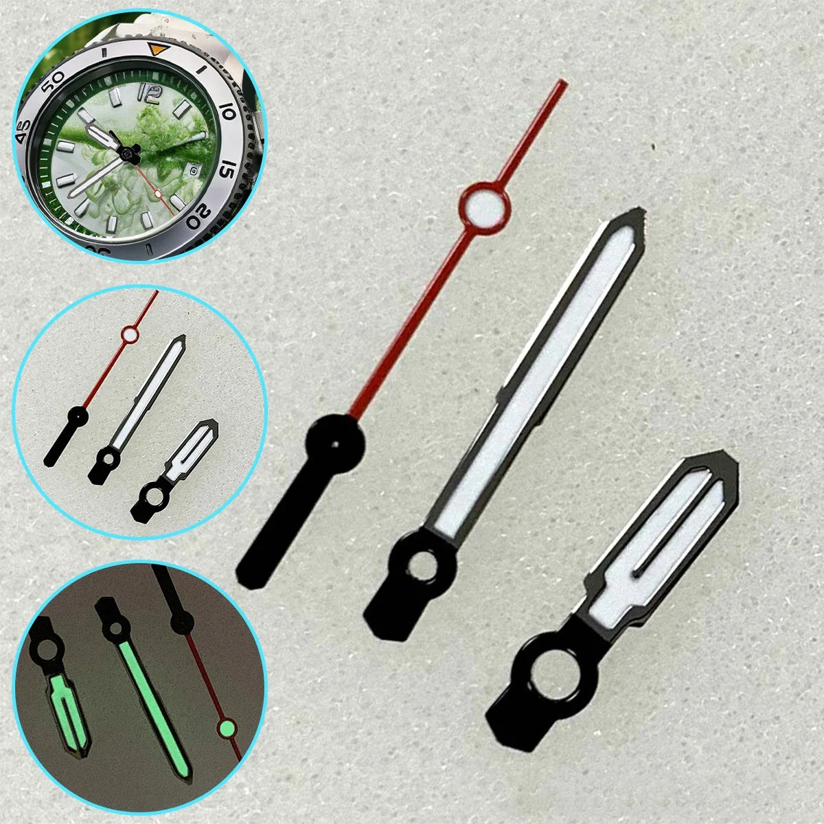 Modified Watch Accessories Orange Red White Color Matching Hands Green Luminous Hands for NH35/36/4R7S Movement Qme