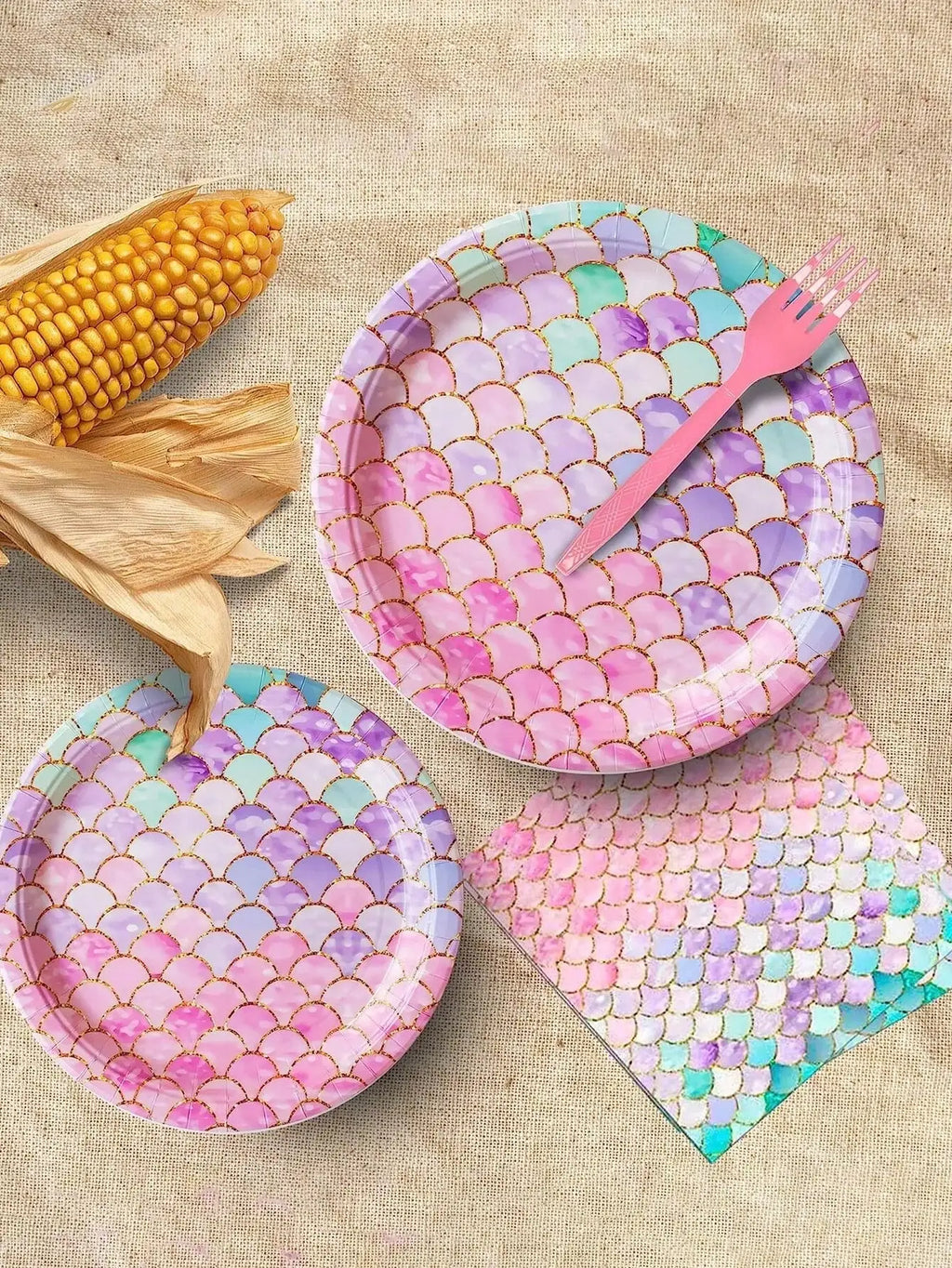 50 Reusable Mermaid Patterned Party Cutlery Dining Table Decoration Qme