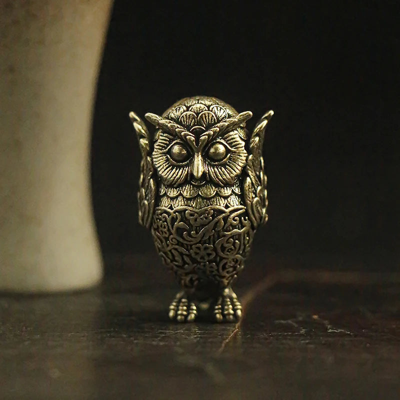 Retro Copper Animal Tea Pet Antique Solid Brass Owl Miniature Qme A1