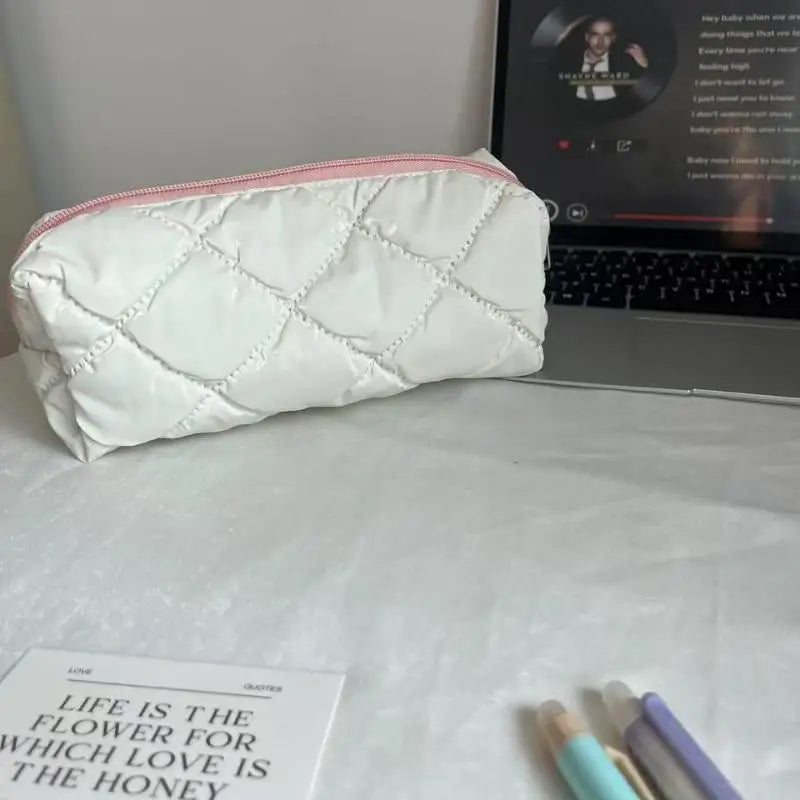 Silver Ballet Cute Bow Large Capacity Pencil Case Student Stationery Qme A5