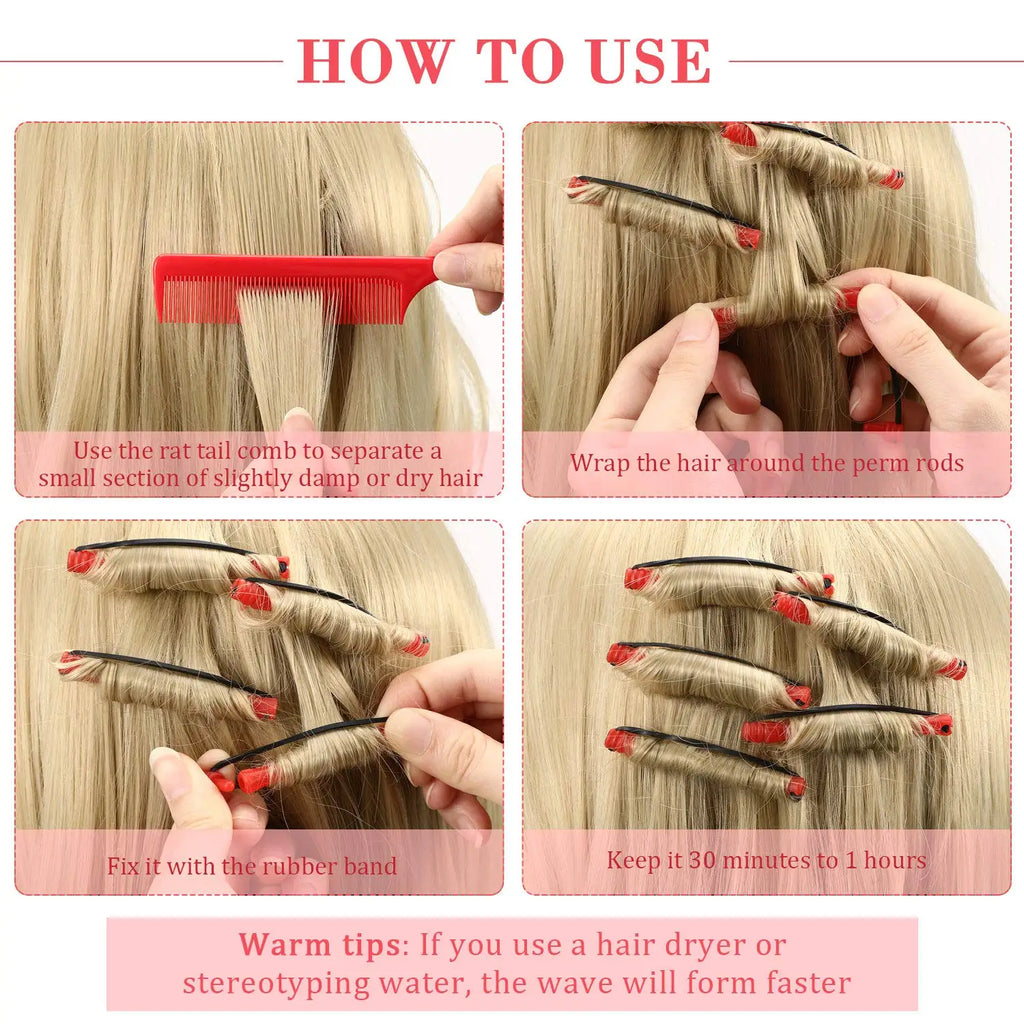 24pcs Hair Perm Rods Hair Curling Rollers Perming Curlers Rods Cold Wave Rollers for Hairdressing Styling Tools Qme