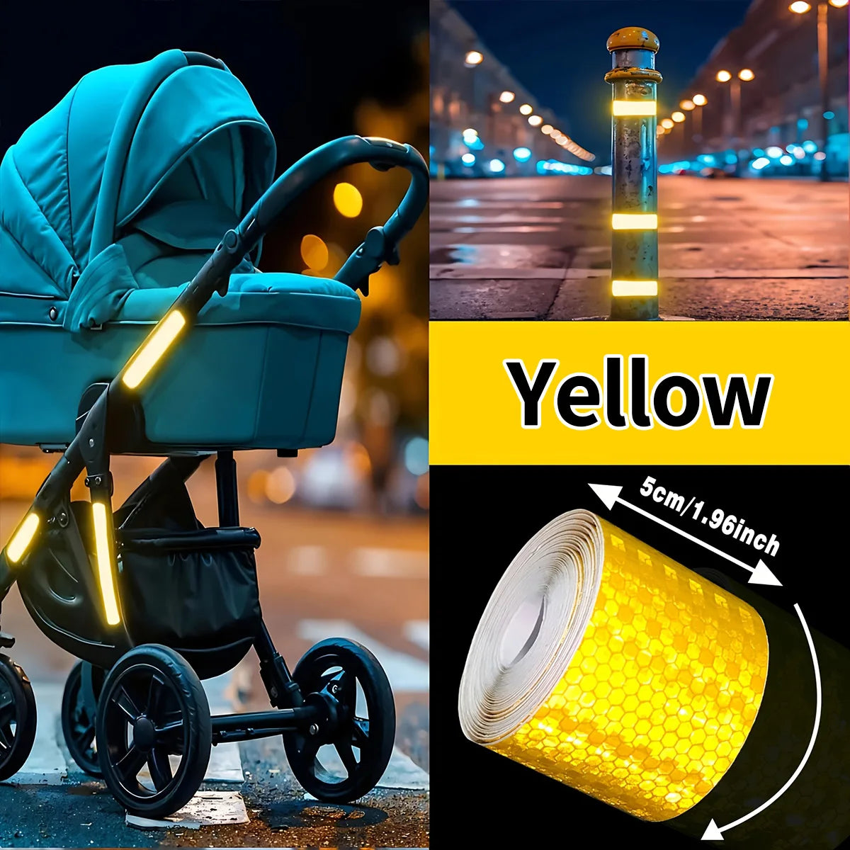 5cm*3M Reflective Warning Tapes Waterproof Outdoor Car Stickers Safety Strip White Red Fluorescent Yellow Reflectors for Bicycle Qme Yellow