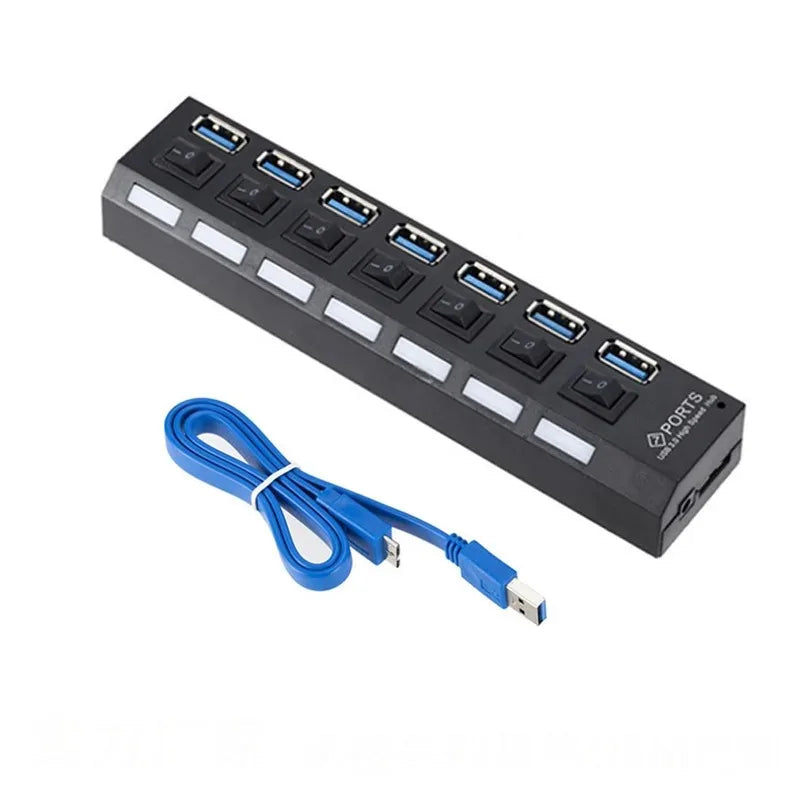 USB 3.0 Hub 5Gbps High Speed Multi USB Splitter 3 Hab Use Power Adapter 4/7 Port Multiple Expander Hub With Switch For PC Laptop Qme