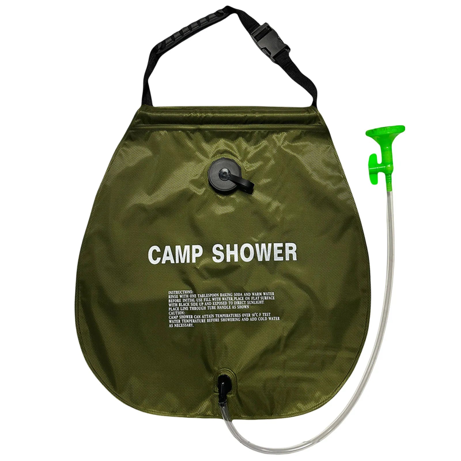 Pvc Water Wash Bag with Removable Hose Nozzle Foldable Travel Shower Water Bag for Camping Hiking Beach Outdoor Activities Qme Green