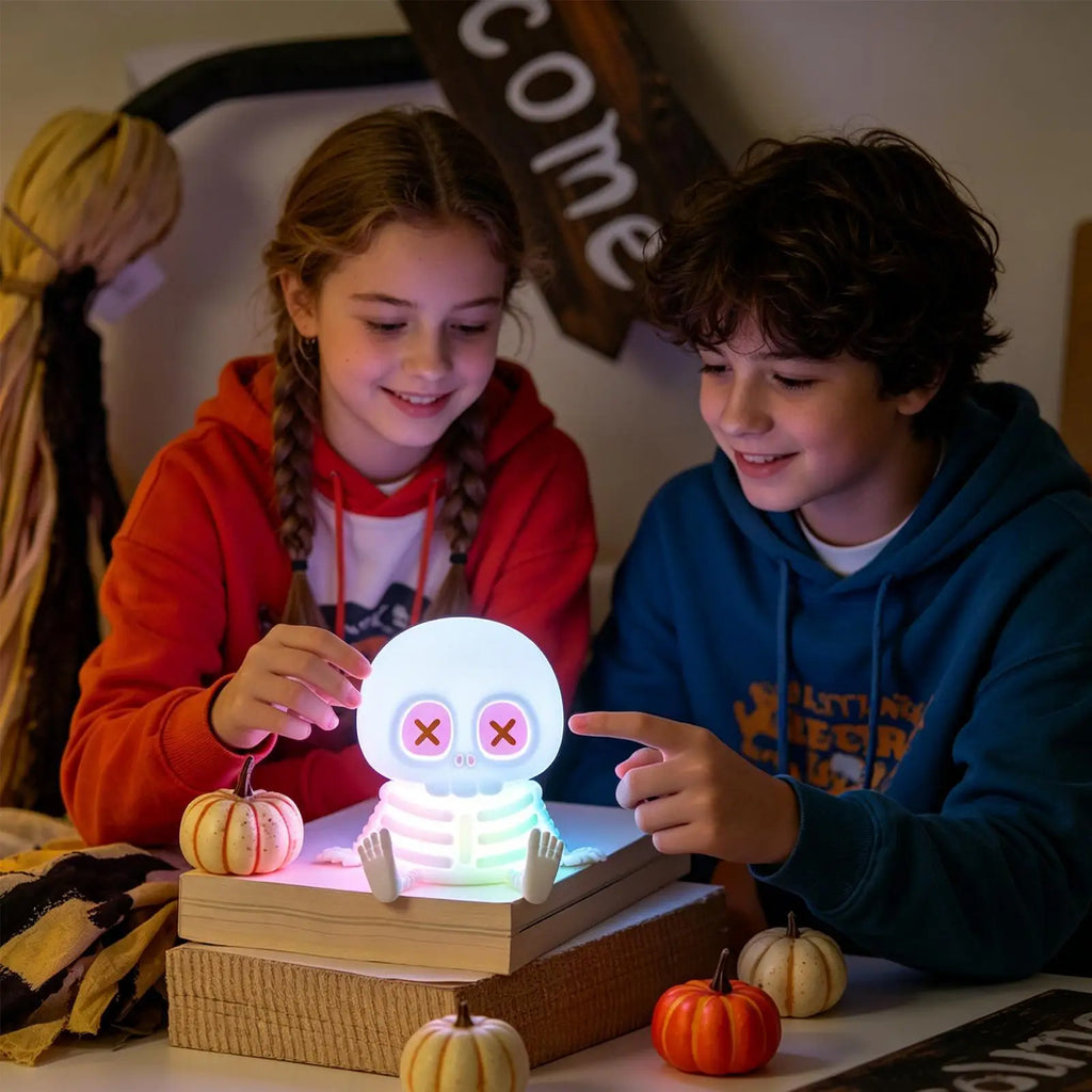 Skeleton Night Lights Cute Nightlight Halloween Decor Bedside Lamp For Halloween Party Indoor Home Bedroom Dorm Apartment Table Qme