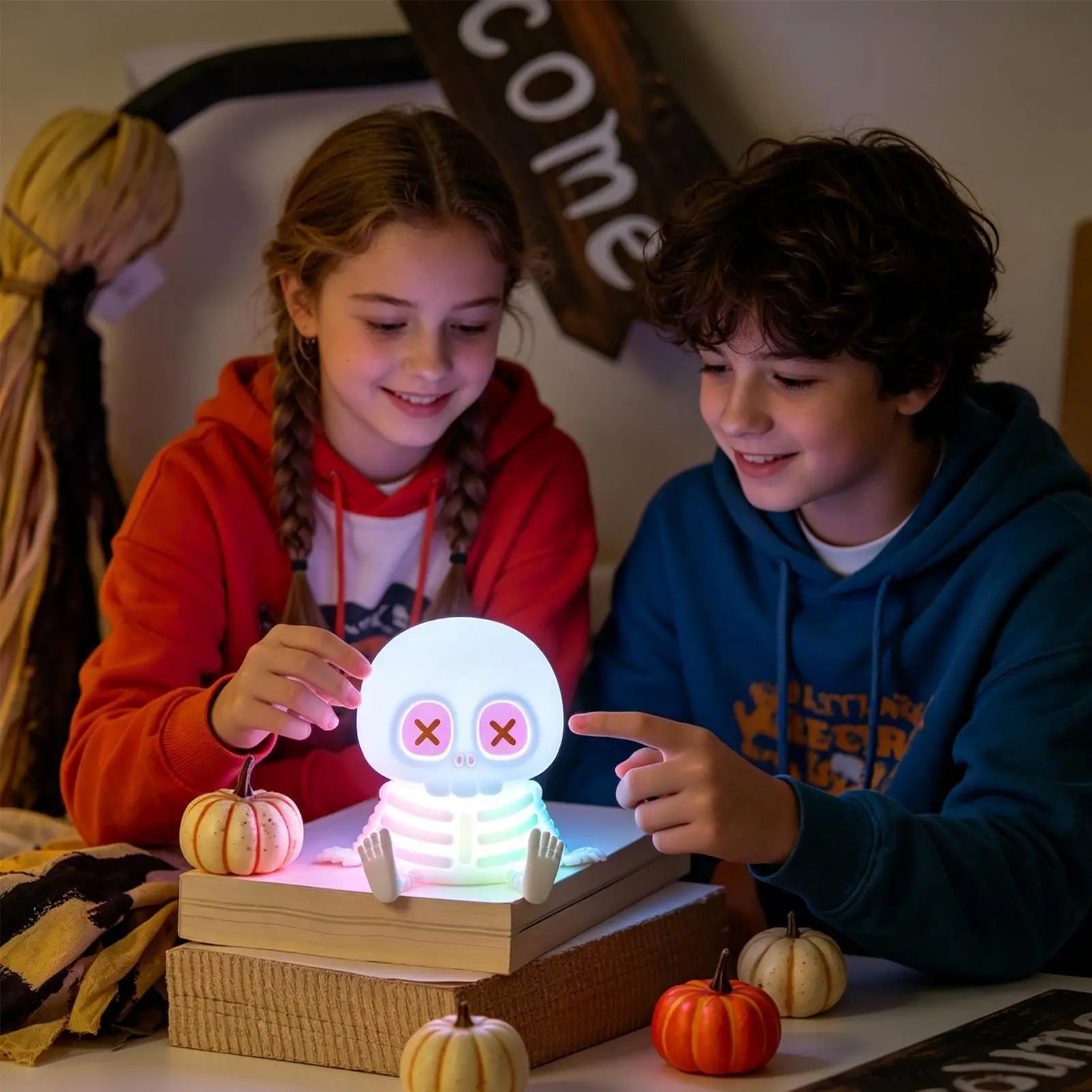 Skeleton Night Lights Cute Nightlight Halloween Decor Bedside Lamp For Halloween Party Indoor Home Bedroom Dorm Apartment Table Qme