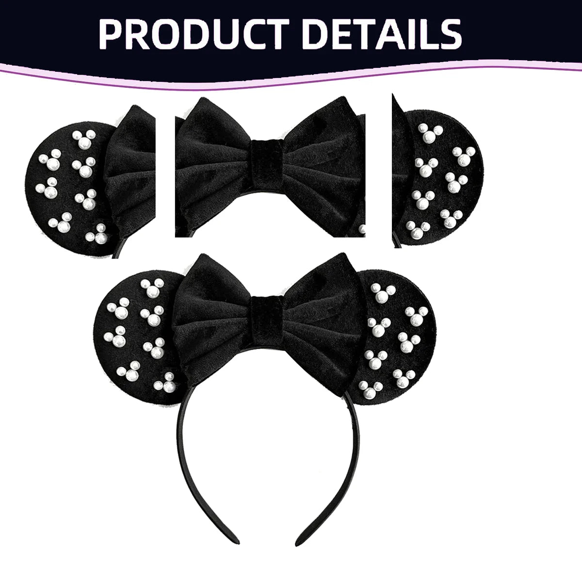 White Pearls Mickey Ears Hair Accessories for Girls Solid Color Soft Cotton Bow Headbands Women Minnie Mouse Hair Accessorie Qme