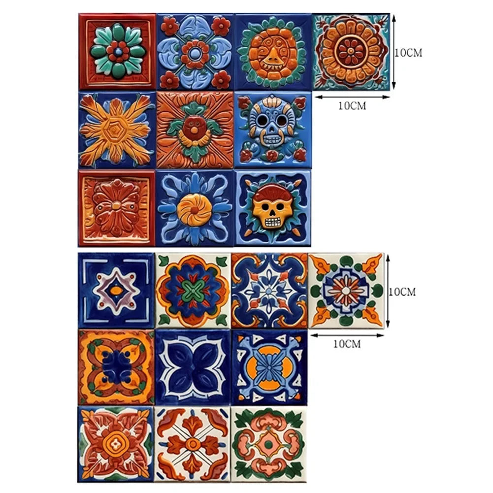 20pcs Decoration Mexican Tiles Decals Long Lasting Use Peel And Stick Tile Stickers Peel And Stick Tile Stickers Qme