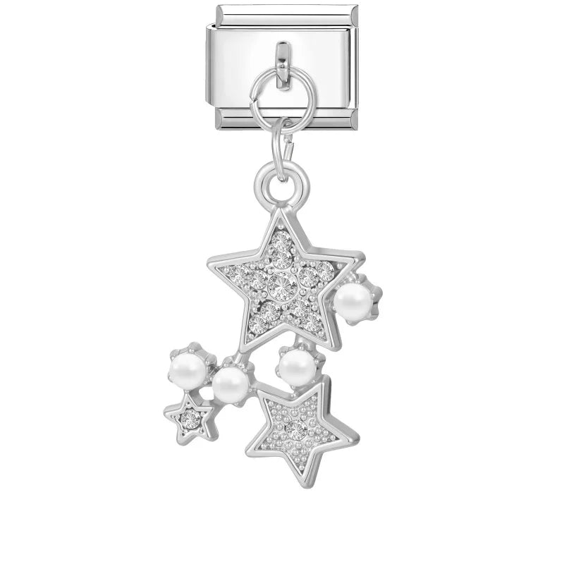 New 2026 Fashion Sweet Pink Moon Star Butterfly Pendant Italian Charm Links Fit 9MM Stainless Steel Bracelet DIY Making Gifts Qme Style 13