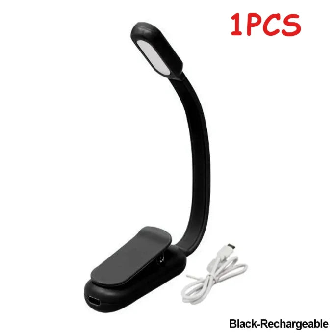Rechargeable USB Clip LED Reading Light Mini Night Book Lamp With 3 Brightness Levels For Travel Bedroom Study Reading Qme Black Charge 1PCS
