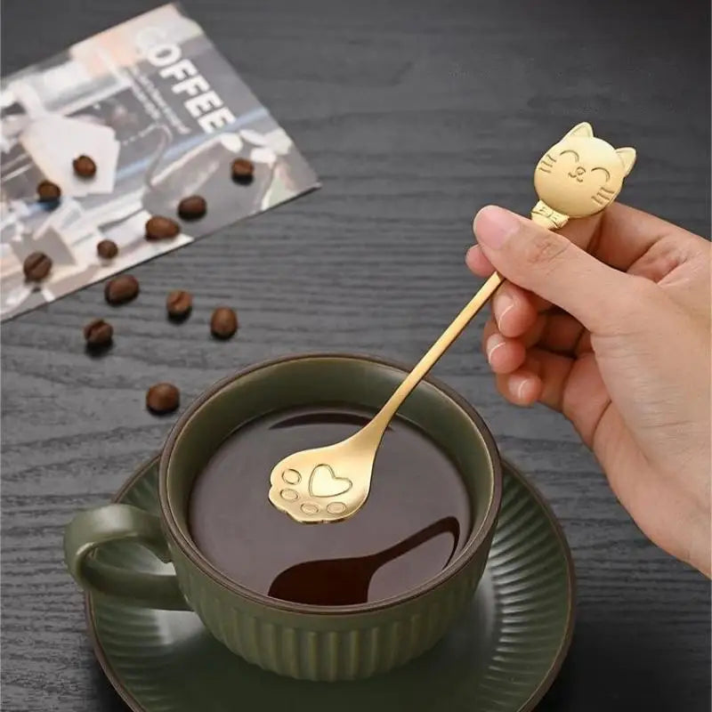 Stainless Steel Cat Claw Coffee Mixing Spoon Creative Ice Cream Cake Qme