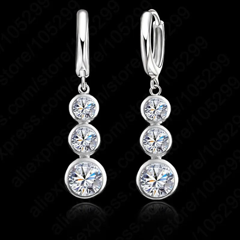 Top Quality Dangle Earrings For Female Shiny AAA Cubic Zirconia 925 Sterling Silver Color Jewelry Wedding Engagement Gift Pins Qme Default Title