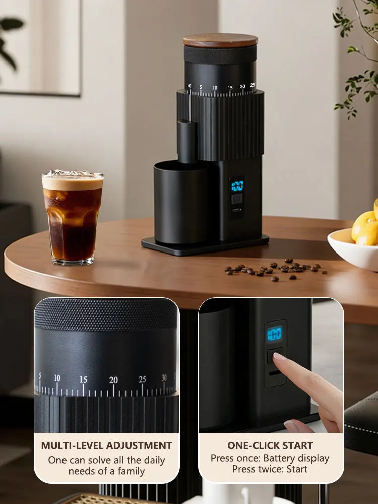 Coffee Grinder Electric Portable Bean USB Rechargeable Burr Mill Home Qme