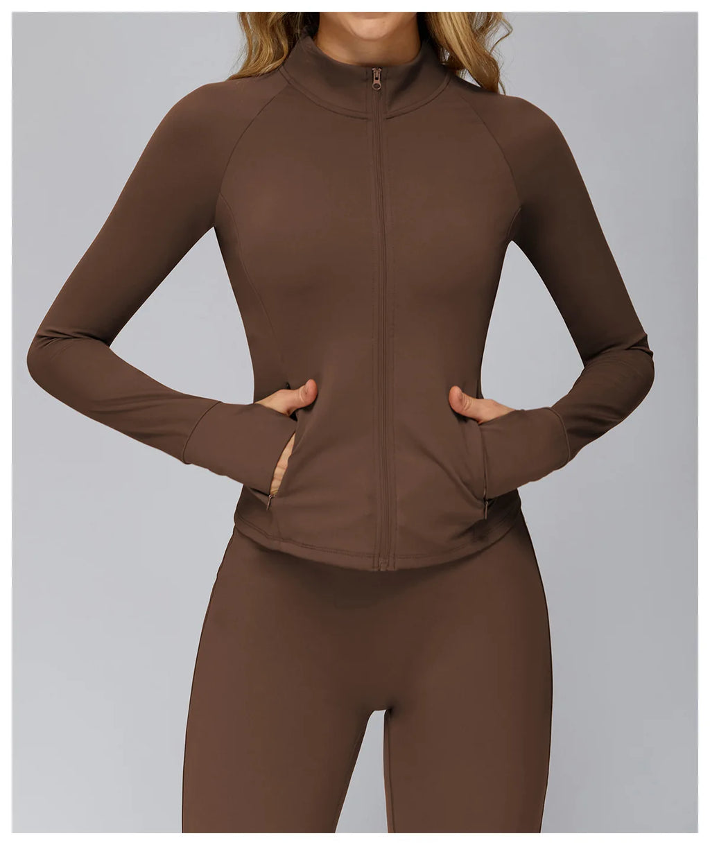 A Summer Ultra-Soft Fabrics Tight Sports Jackets Women Zipper Gym Yoga Clothes Female Quick-Dry Long Sleeve Sportswear Qme