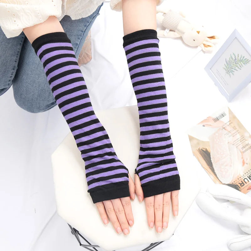 Long Fingerless Gloves Black Punk Cuff for Women Gothic Lolita Girls Men Hip-hop Glove Elbow Stretch Winter Arm Warmer Mitten Qme