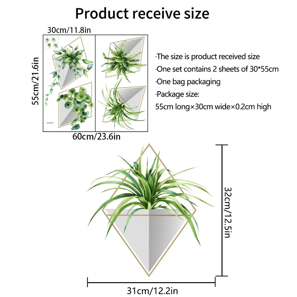 3D Vinyl Bonsai Wall Stickers Tropical Green Plant Rose Tulip Qme MS8394-NH(30x55cm)