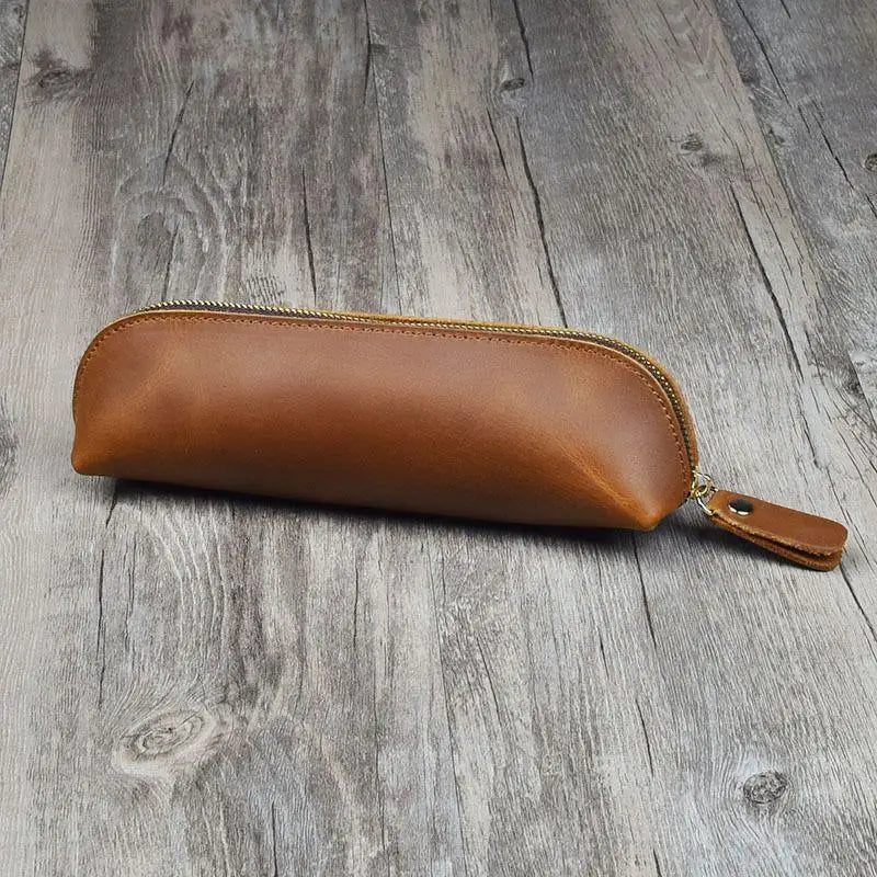 PU Leather Pen Holder Brass Snap Closure Fine Stitching Slim Pencil Qme A6